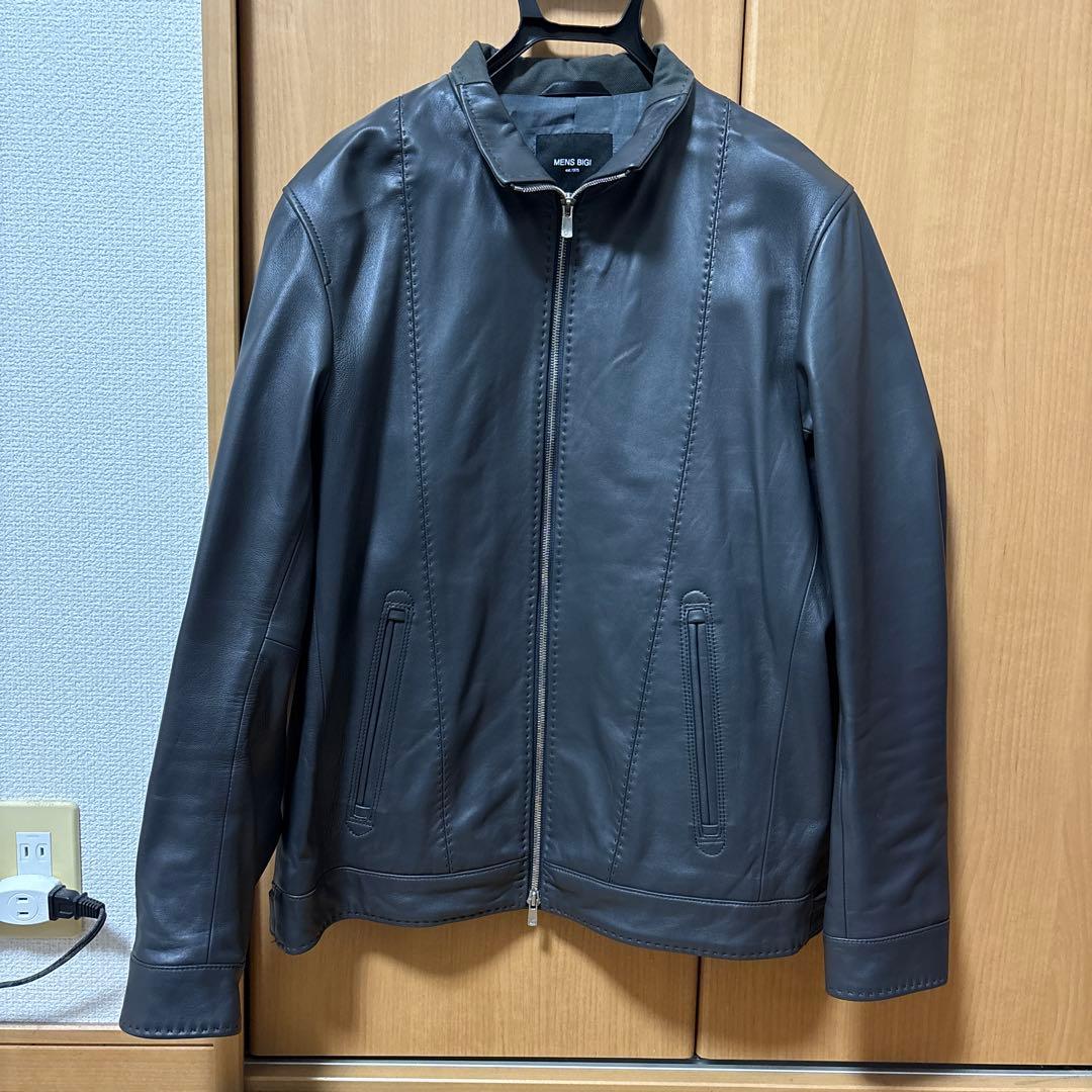 MENS BIGI ラムレザージャケット ダークグレー サイズ3(Lサイズ相当)