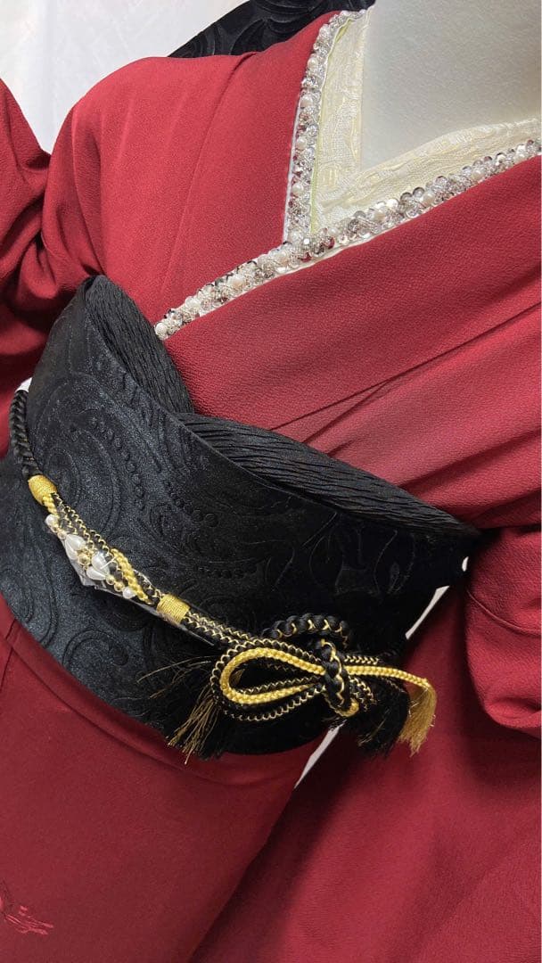 御所車花文刺繍　振袖　成人式　フルセット　正絹　　振袖フルセット