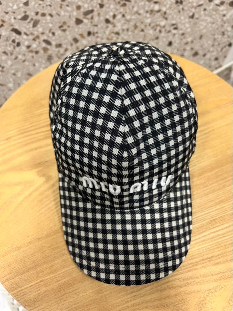 MiuMiu キャップ/ギンガムチェック/Black / M