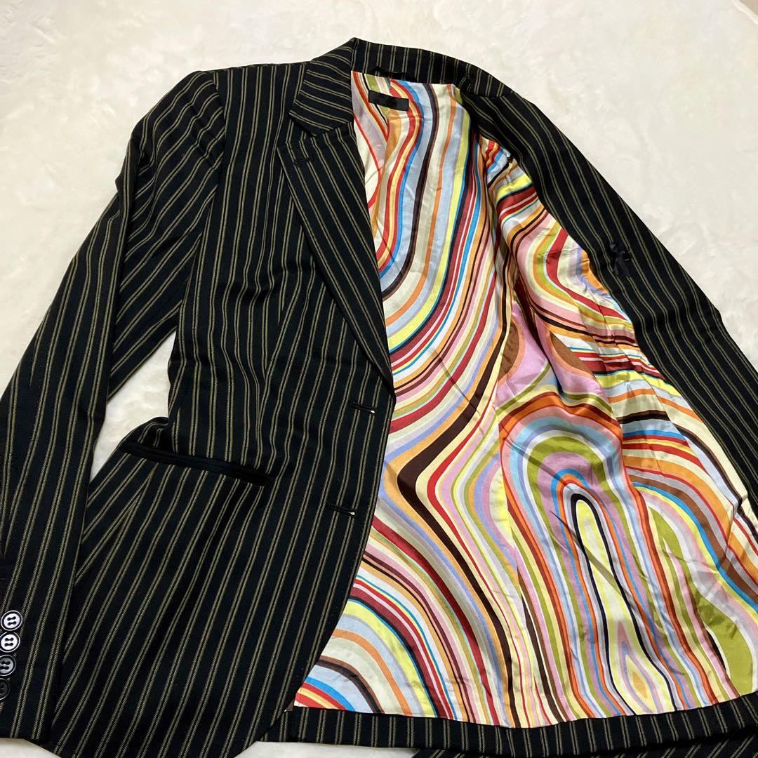 美品 ポールスミス セットアップ パンツ スーツ ストライプ/ブラックイエロー