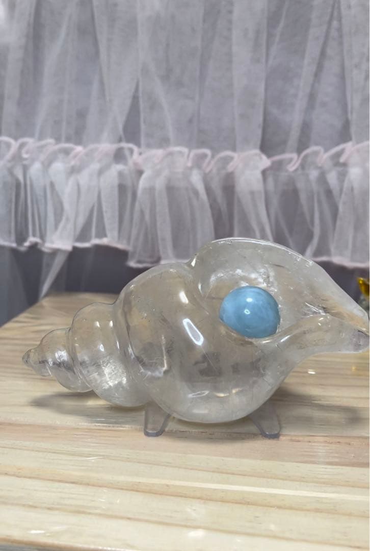 綺麗大きい巻貝水晶　ルチルと天然石アクアマリン水晶 丸玉 2点セット