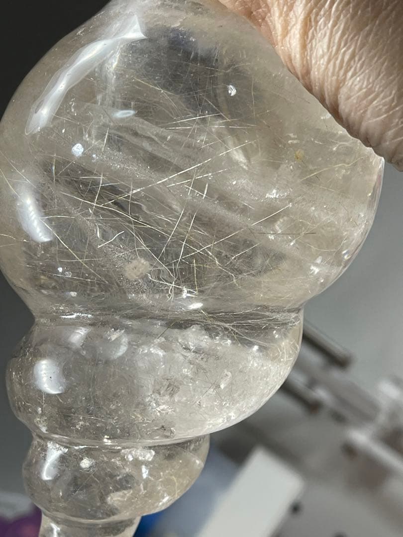 綺麗大きい巻貝水晶　ルチルと天然石アクアマリン水晶 丸玉 2点セット