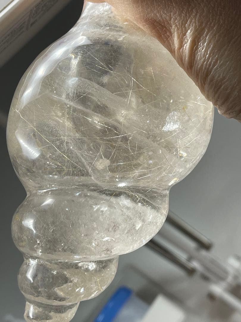 綺麗大きい巻貝水晶　ルチルと天然石アクアマリン水晶 丸玉 2点セット