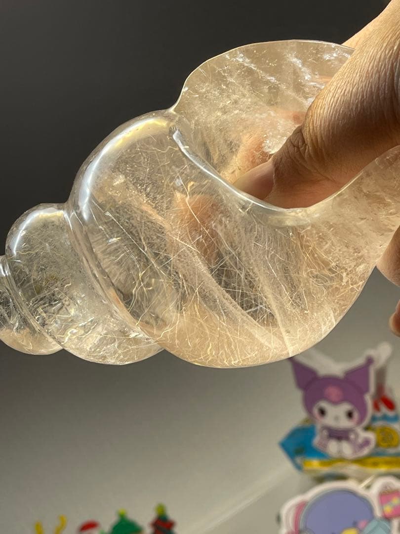 綺麗大きい巻貝水晶　ルチルと天然石アクアマリン水晶 丸玉 2点セット