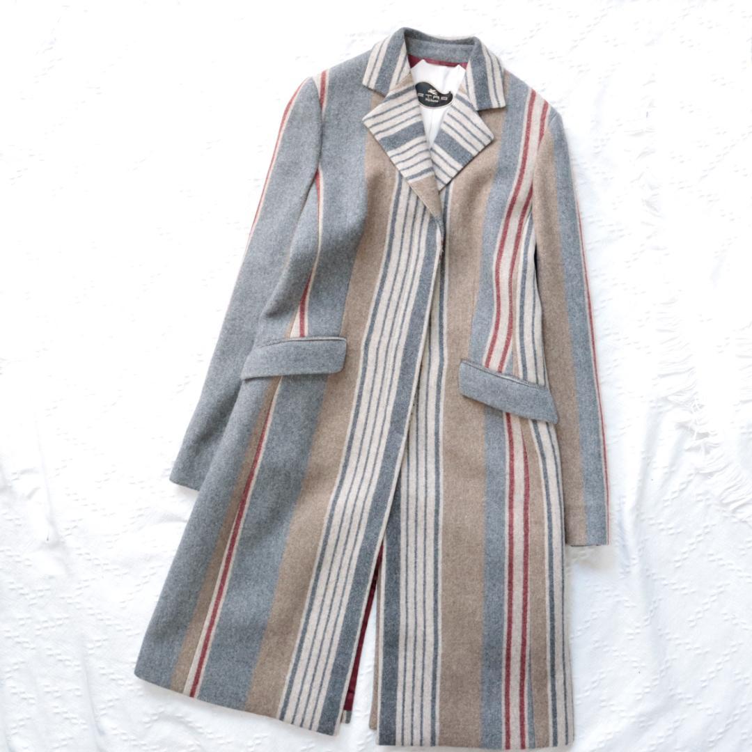 希少！エトロ　ETRO　ストライプ　ウールチェスターコート　44　ミラノ