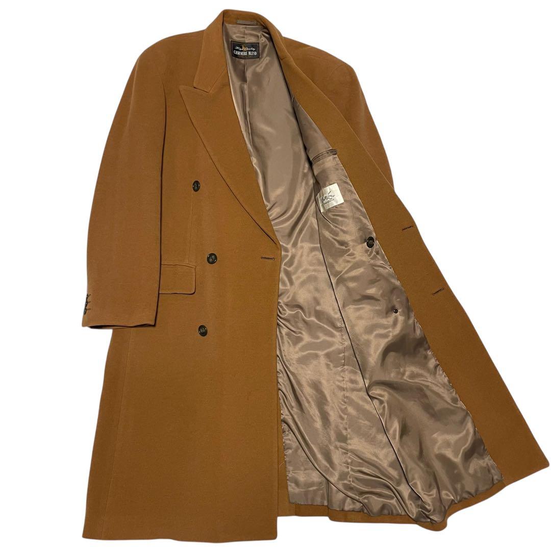 【カシミヤ20%×イタリア製生地】マキシ丈ダブルチェスターコート キャメル XL