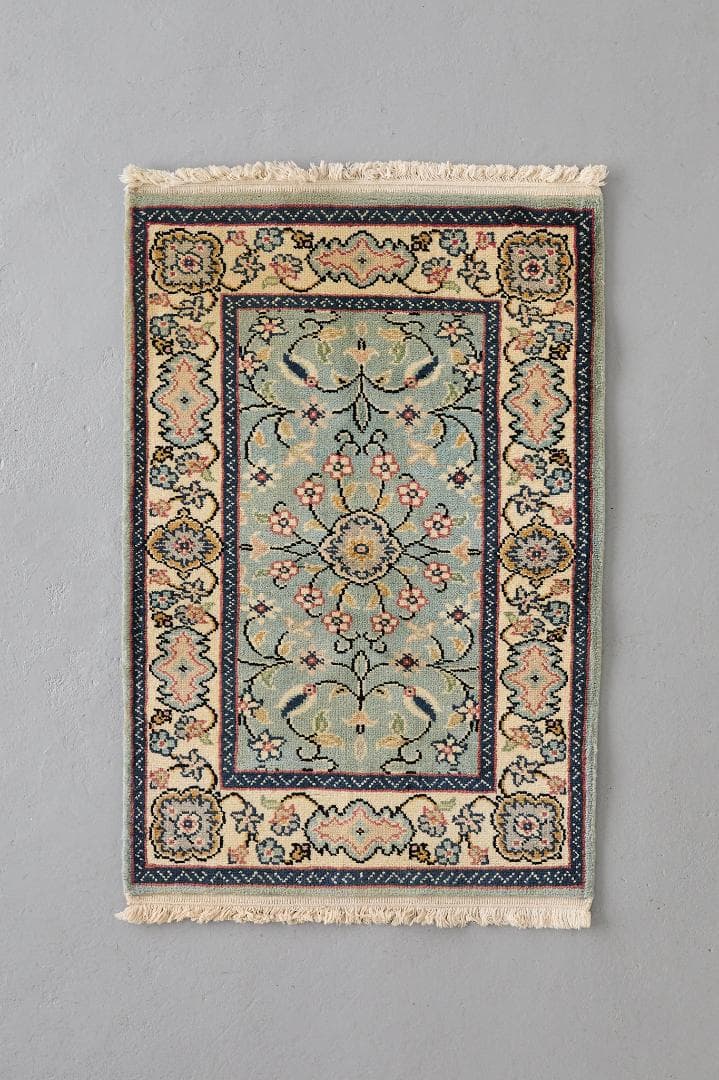 ヴィンテージラグ　ペルシャ絨毯　ナイン産（101×64cm）水色　青　黄　赤　緑