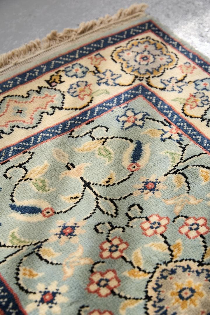 ヴィンテージラグ　ペルシャ絨毯　ナイン産（101×64cm）水色　青　黄　赤　緑