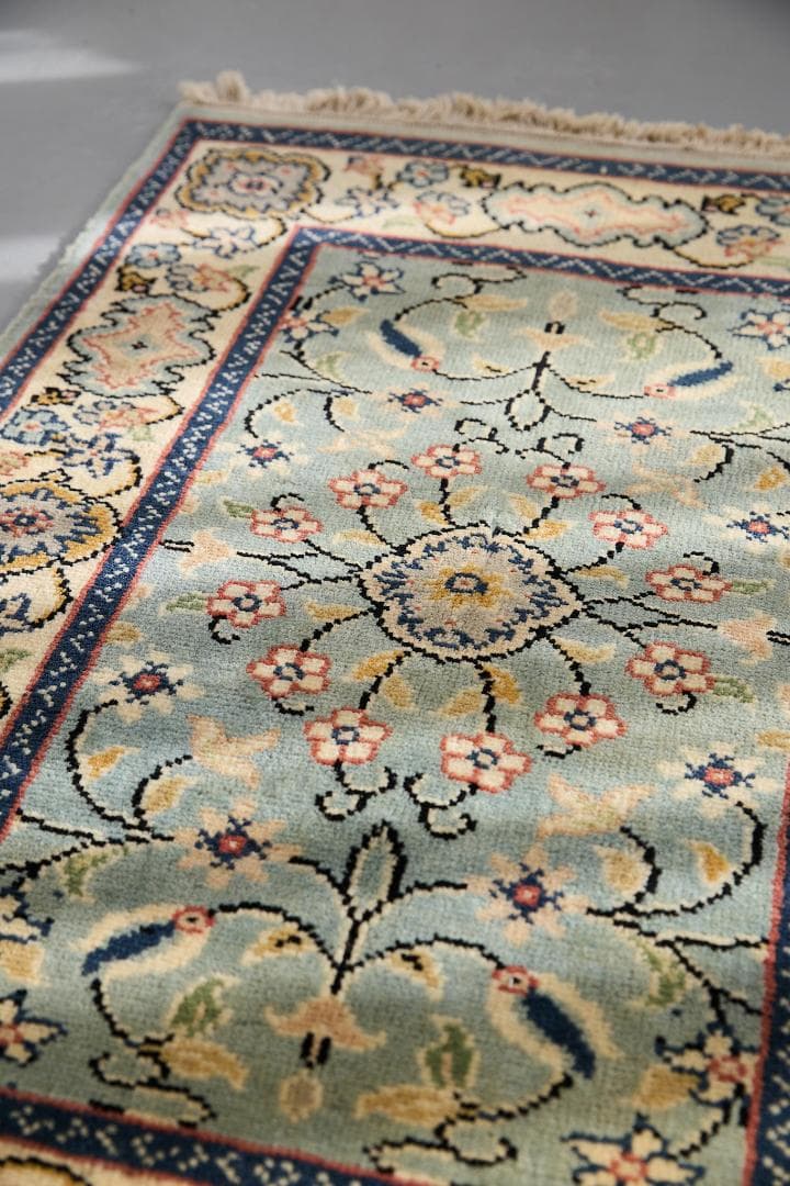 ヴィンテージラグ　ペルシャ絨毯　ナイン産（101×64cm）水色　青　黄　赤　緑