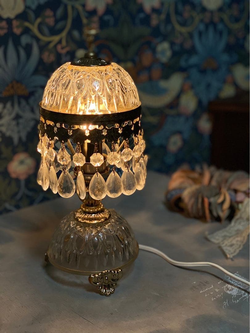 イタリア製 アンティーク ランプ 切子 テーブル インテリア 卓上ライト