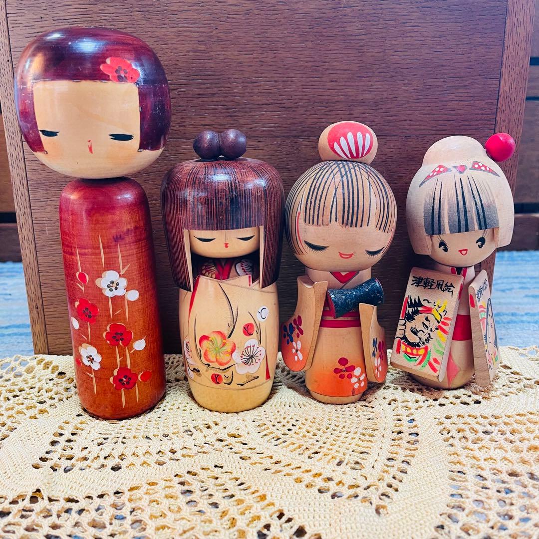 こけし　民芸品　創作こけし　春の夢　草玄　箱根　軽井沢　青森　４体セット