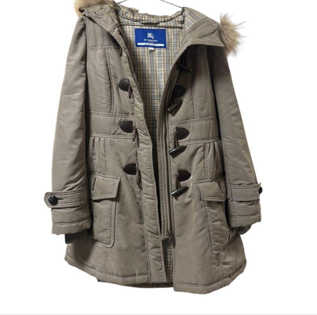 バーバリーブルーレーベル ダッフルコート 40 ファー付き　ノバチェック