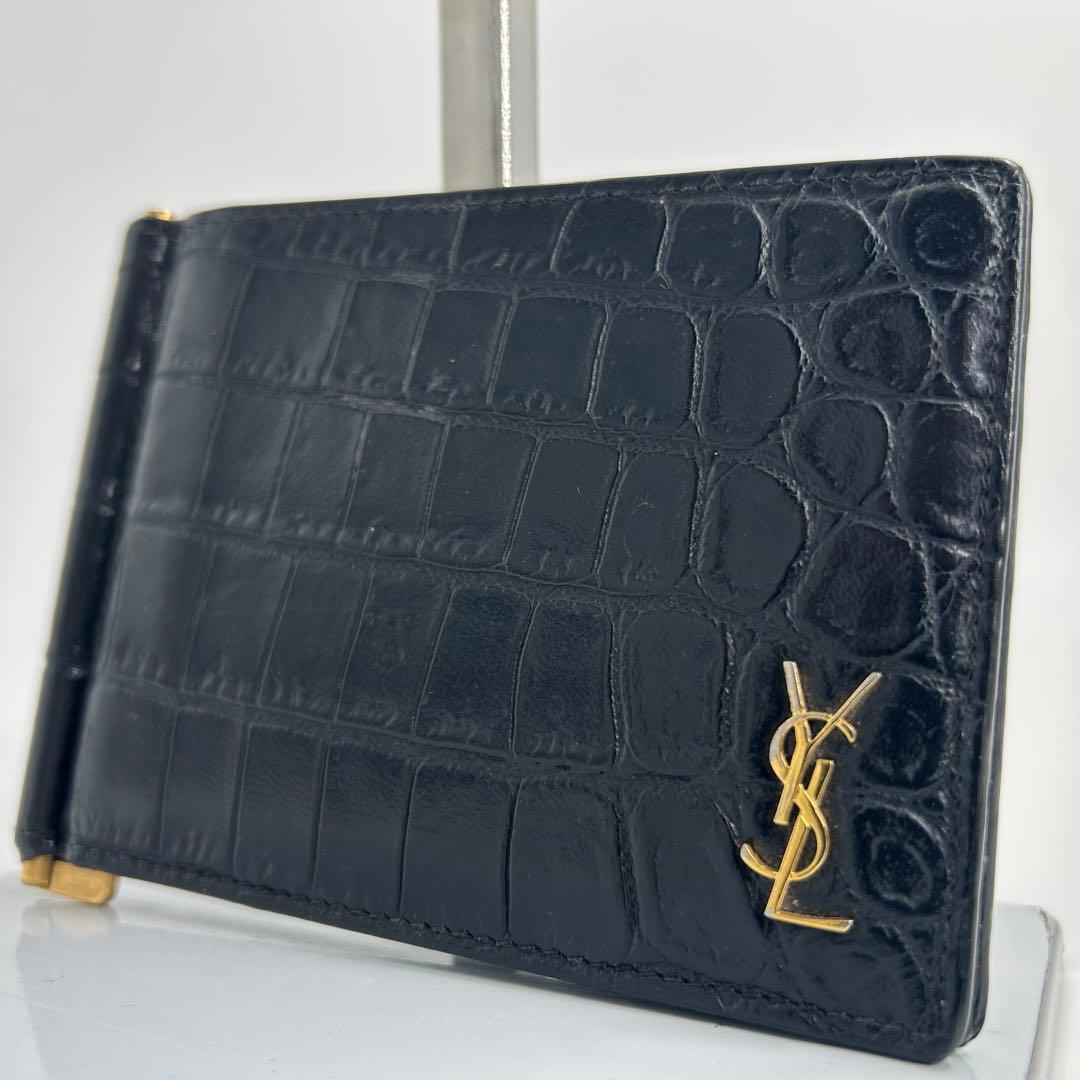✨極美品✨サンローラン　マネークリップ　二つ折り　クロコ　カサンドラ　ブラック