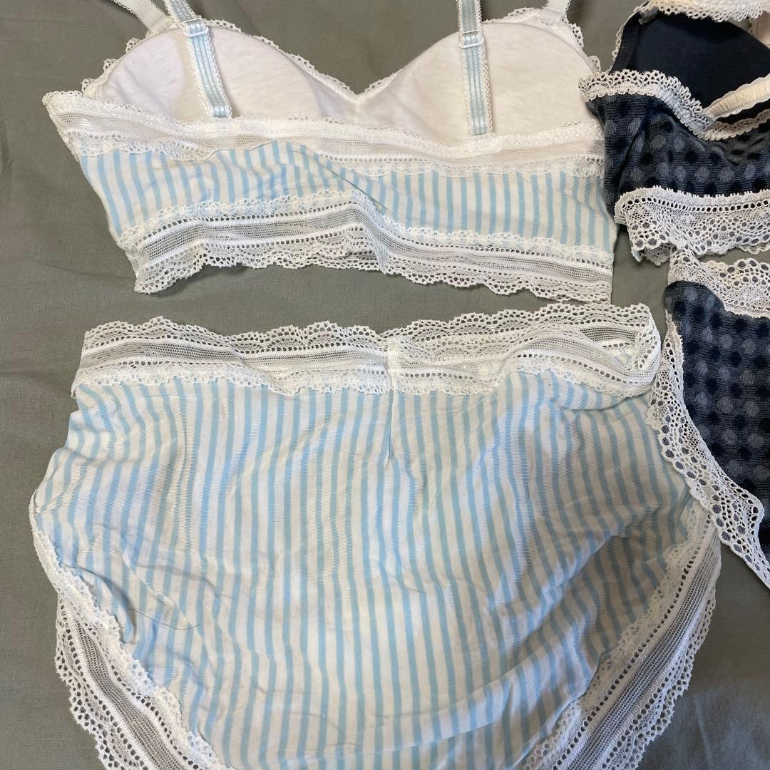 KID BLUEレース付きブラジャーショーツセット ストライプ・ドット　タグ付き