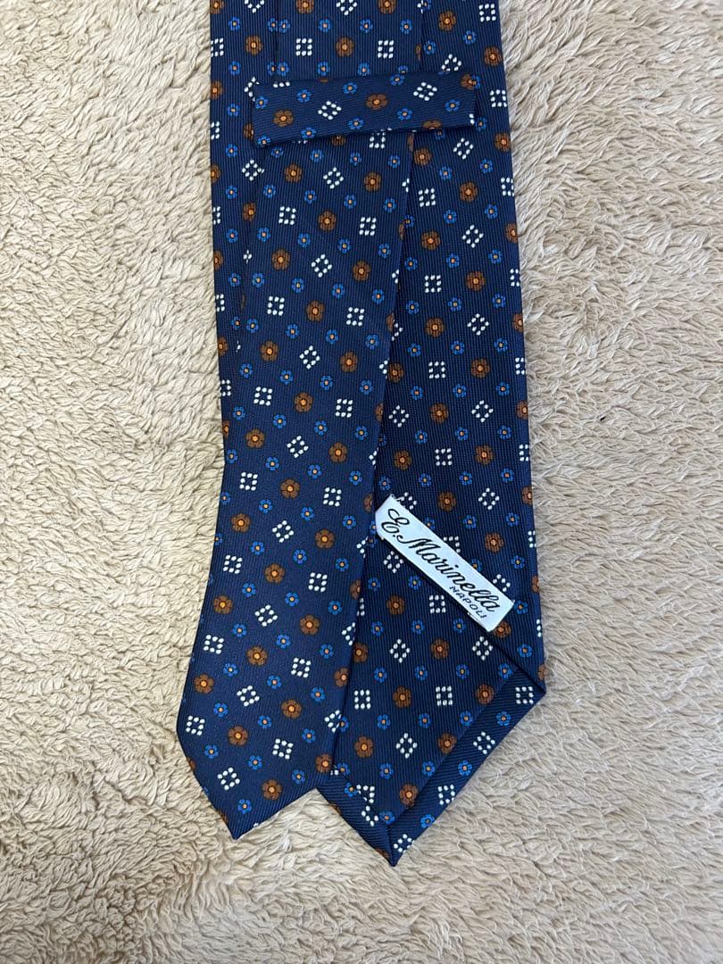 【未使用品】E. Marinella ネイビー小紋柄 シルクネクタイ