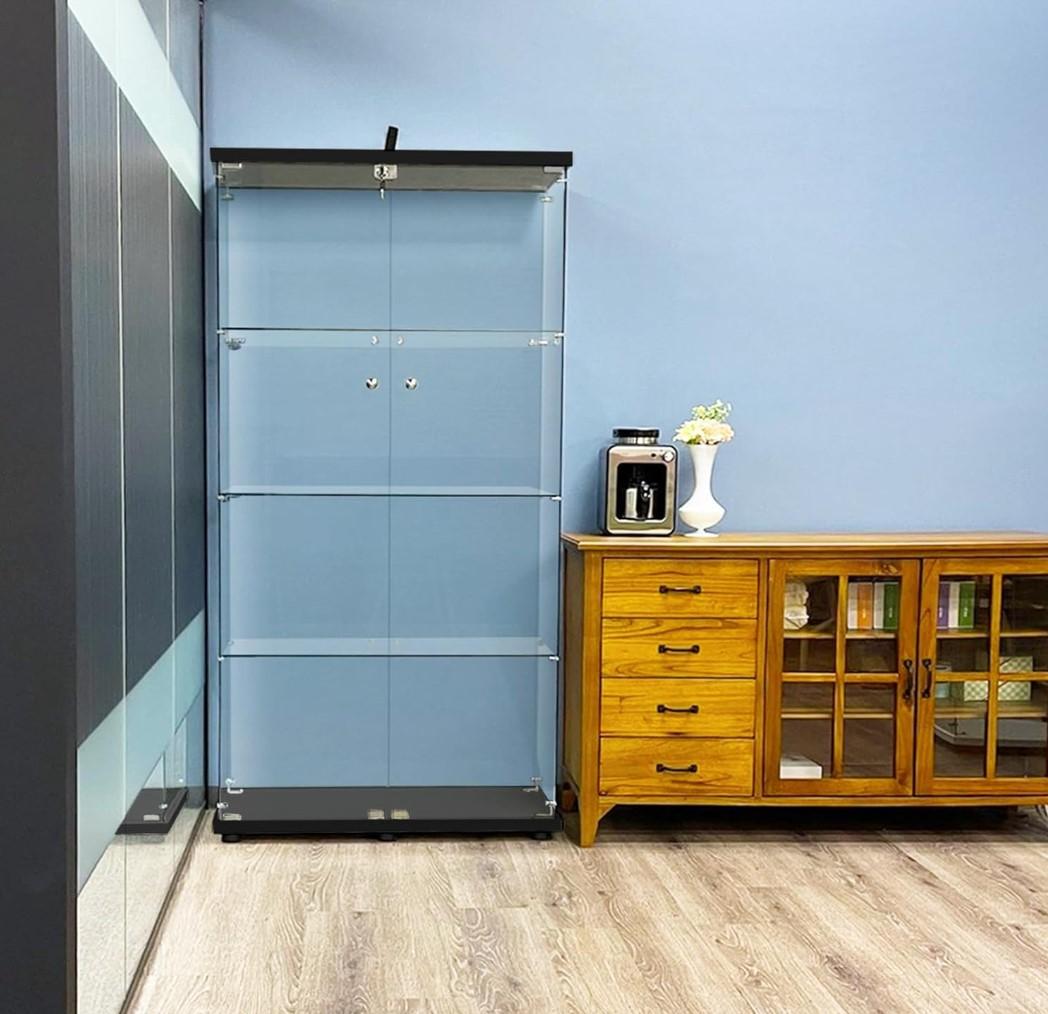 【新品】4段ワイド黒｜ガラスコレクションケース｜大人のフィギュア棚 ショーケース