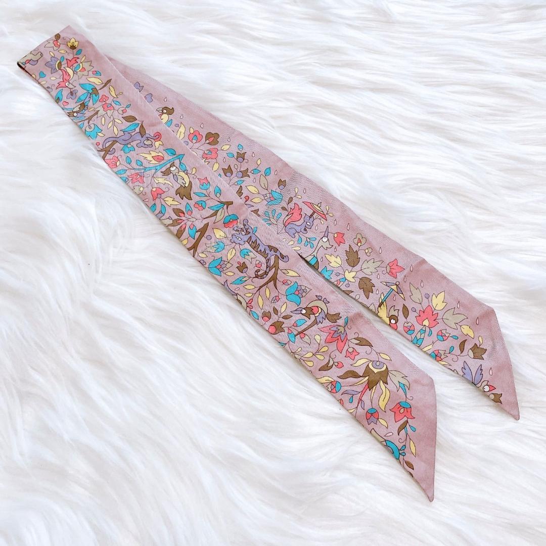 エルメス ツイリー モンスーンの庭 スカーフ ピンク　シルク100％