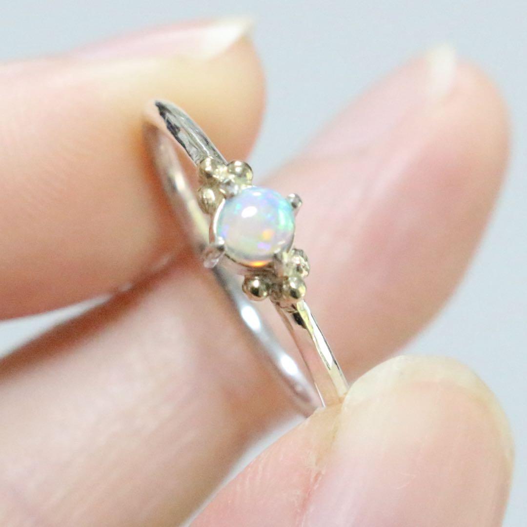 ふわりと遊色が揺れる∮オーストラリア産オパールのK10粒々シルバーリング11号強