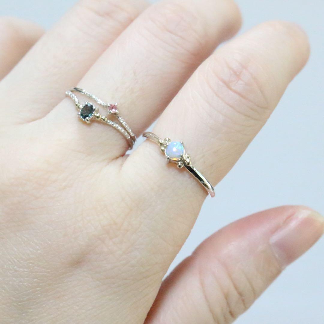 ふわりと遊色が揺れる∮オーストラリア産オパールのK10粒々シルバーリング11号強