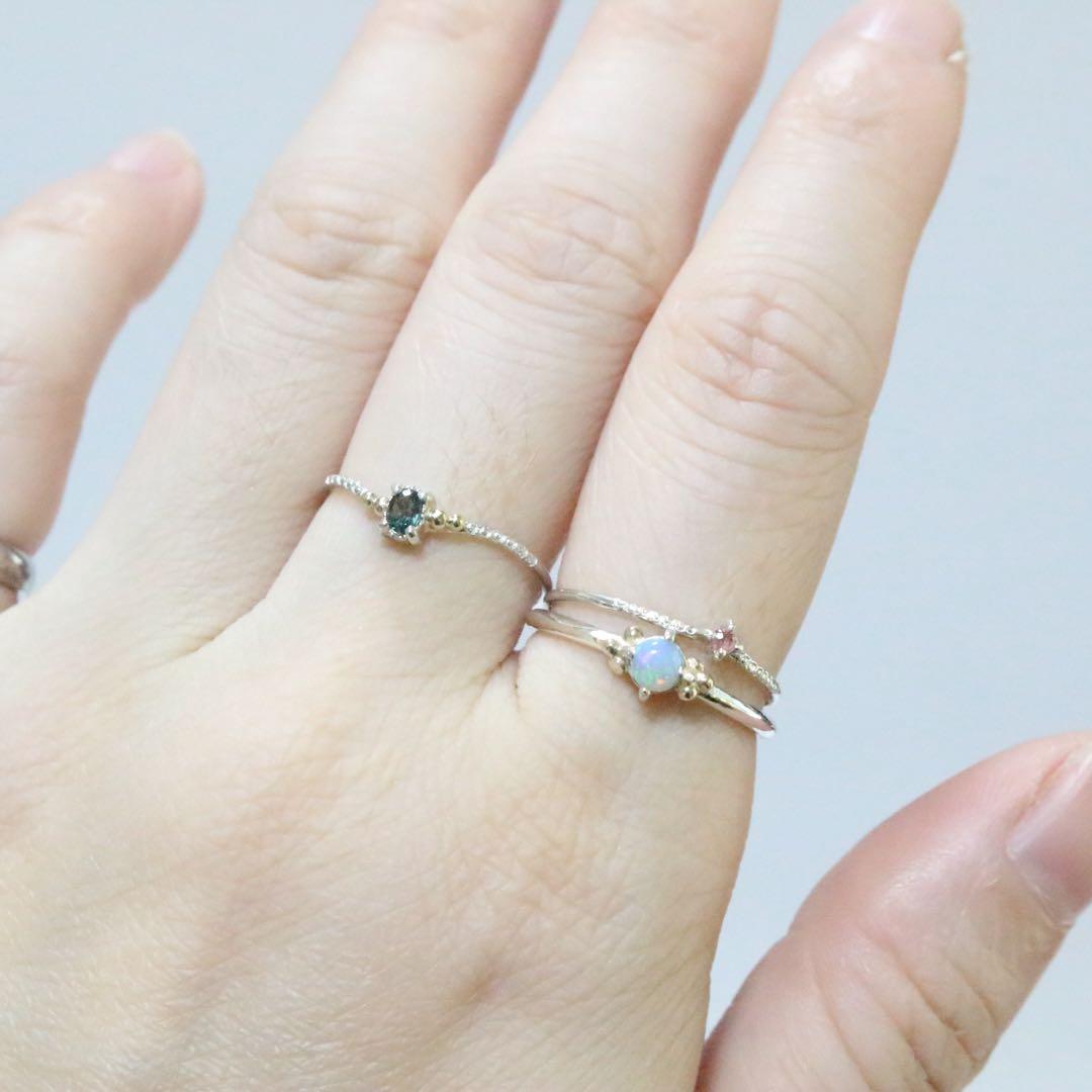 ふわりと遊色が揺れる∮オーストラリア産オパールのK10粒々シルバーリング11号強