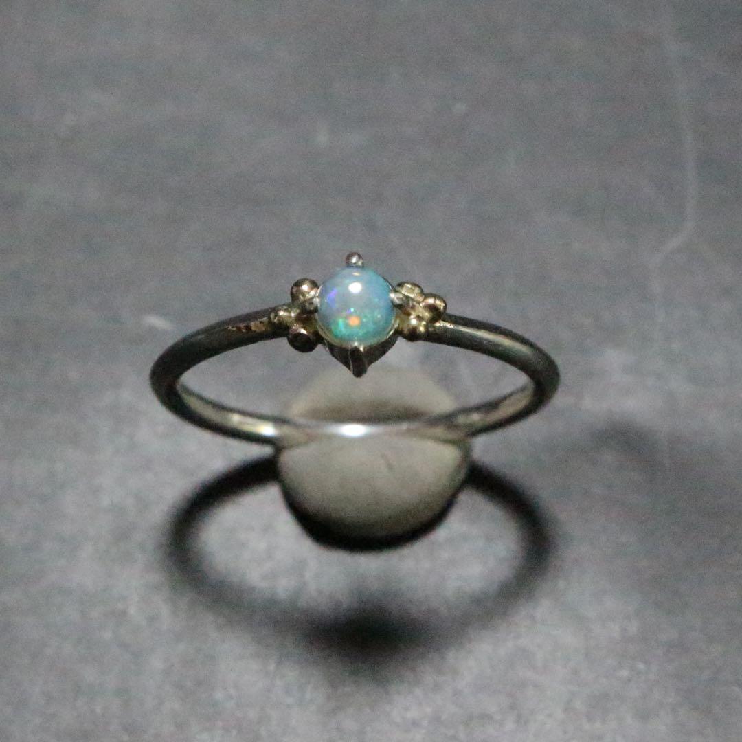 ふわりと遊色が揺れる∮オーストラリア産オパールのK10粒々シルバーリング11号強