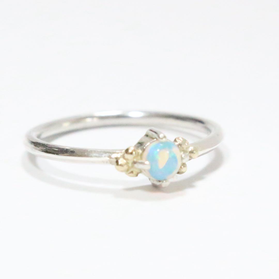 ふわりと遊色が揺れる∮オーストラリア産オパールのK10粒々シルバーリング11号強