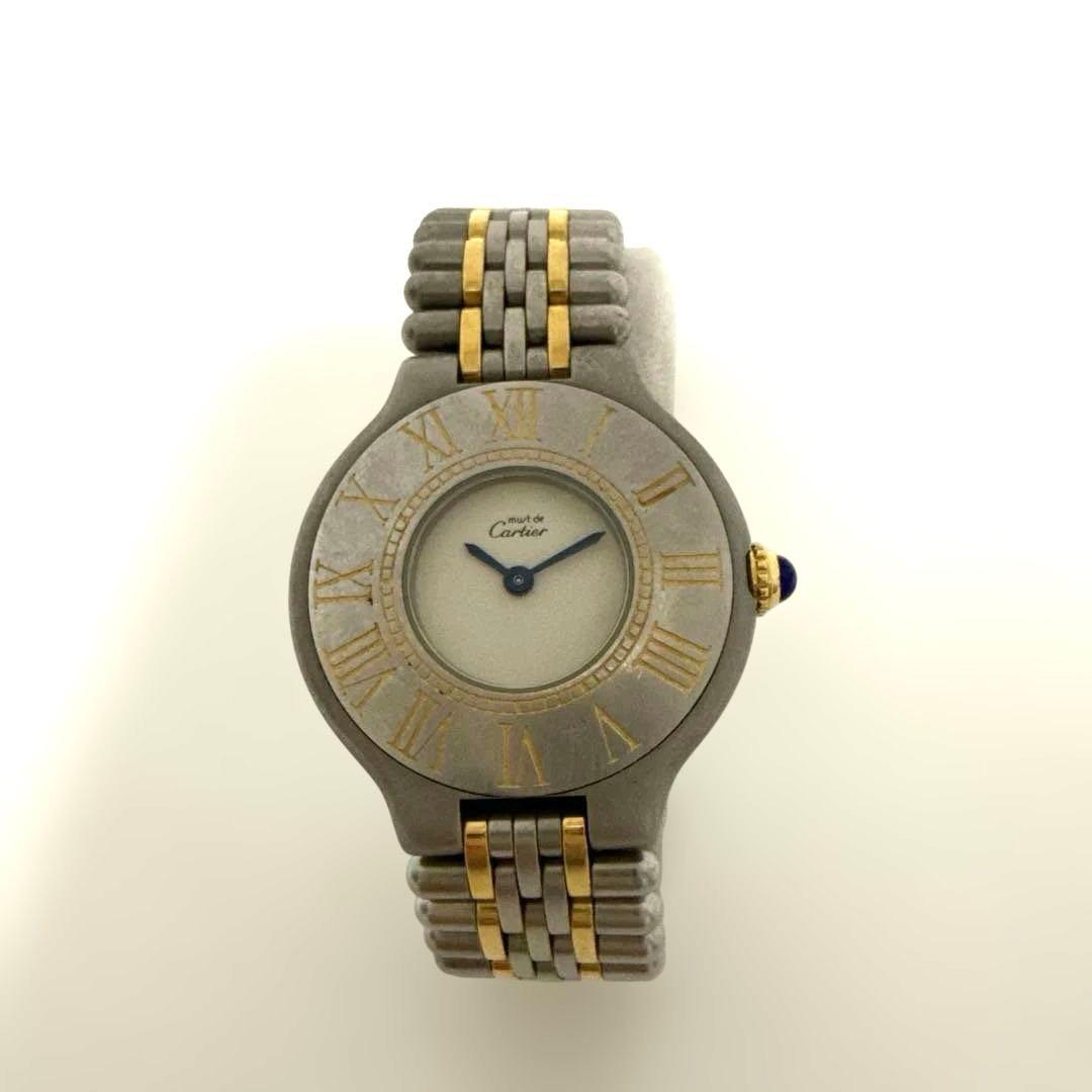 Cartier アナログクォーツ腕時計 グレー/ゴールド