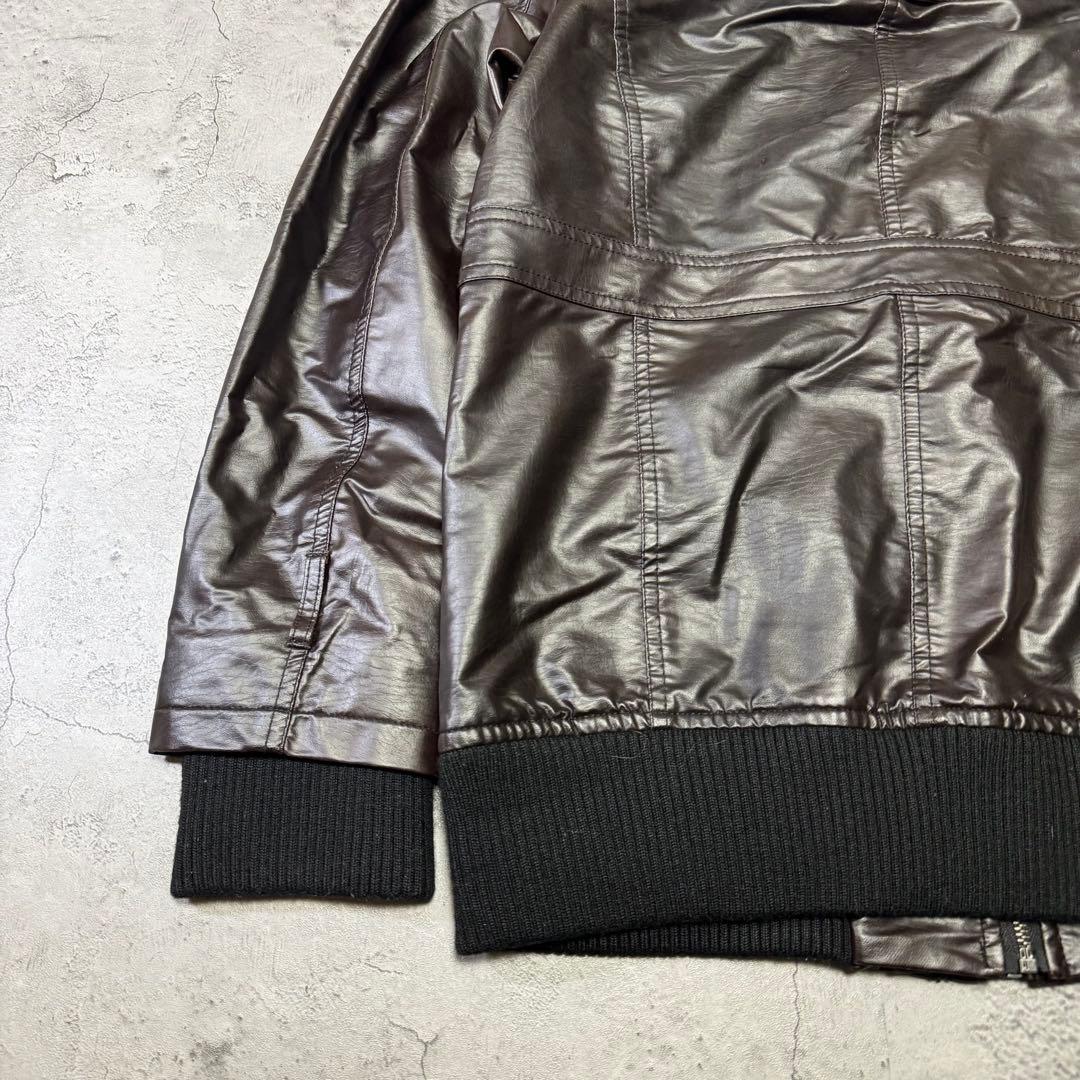 Y2K 短丈 ファー フェイクレザージャケット光沢 平成 お兄系