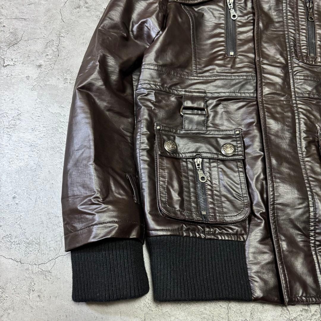 Y2K 短丈 ファー フェイクレザージャケット光沢 平成 お兄系