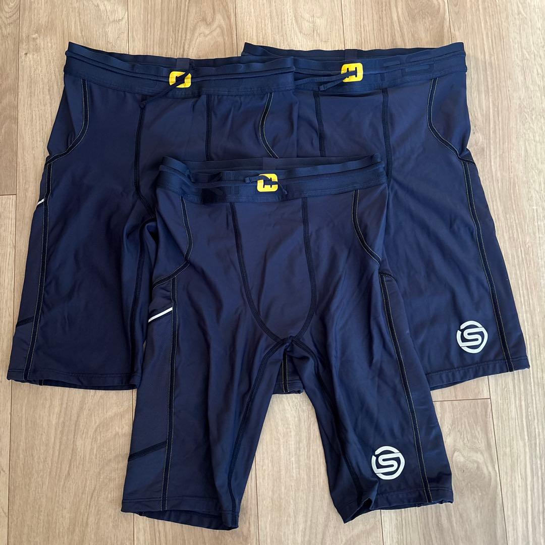 SKINS メンズハーフタイツ ネイビーM