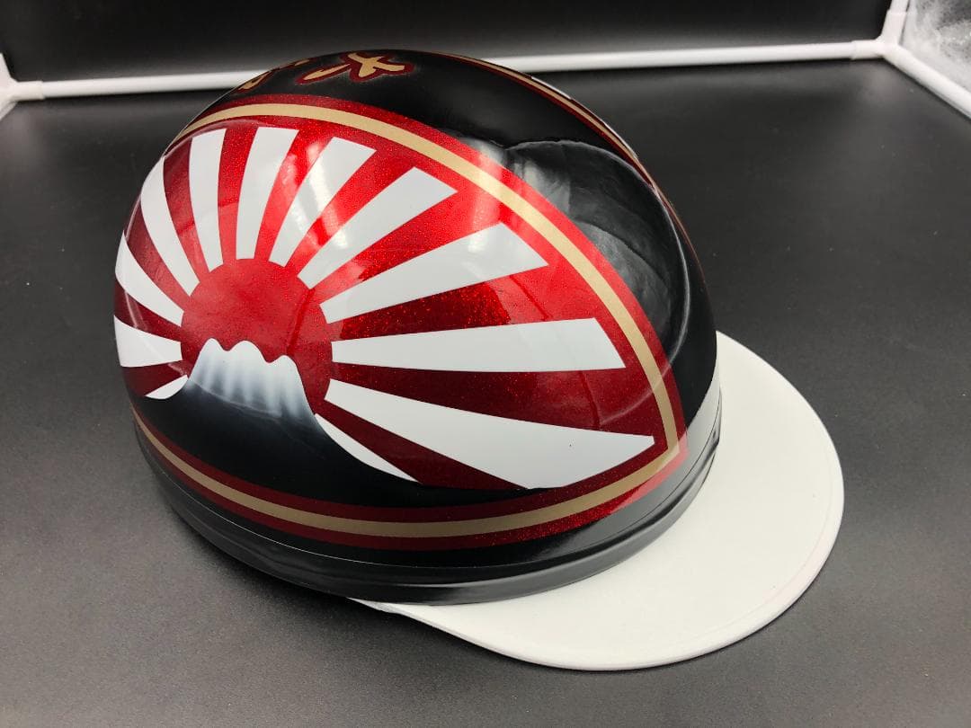 コルク半　カスタム　富士日章　三つボタン　ブラックホワイトレッド　ラメ