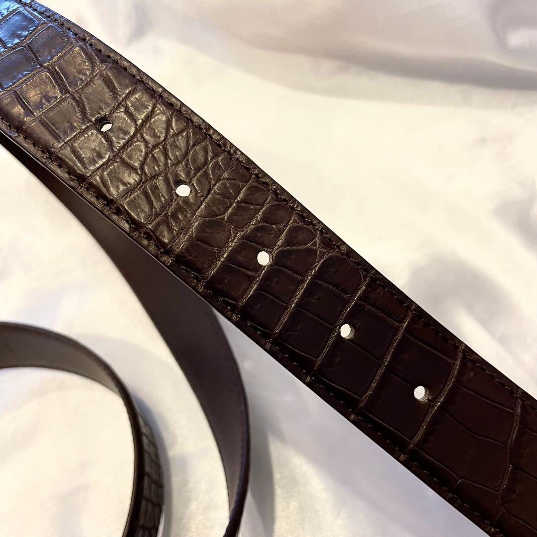 未使用★リアルクロコダイル ベルト マット ダークブラウン