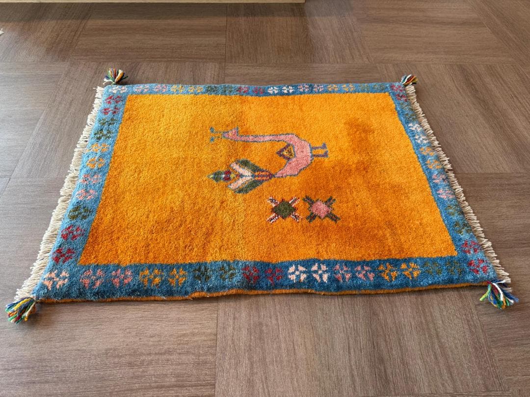 ギャッベ 88x66cm ペルシャ絨毯 手織り ギャベ 玄関マットラグ 絨毯