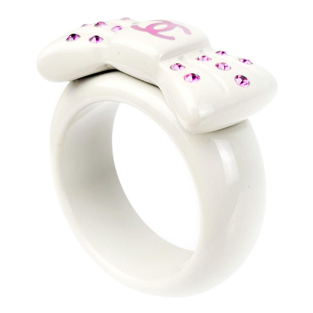 美品 シャネル CHANEL ココ リボン ラインストー リング 指輪