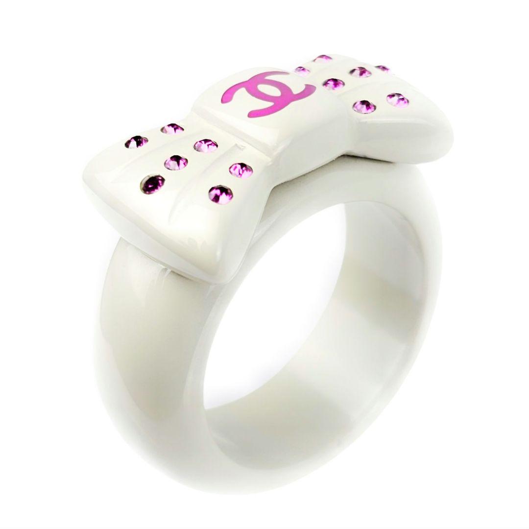 美品 シャネル CHANEL ココ リボン ラインストー リング 指輪