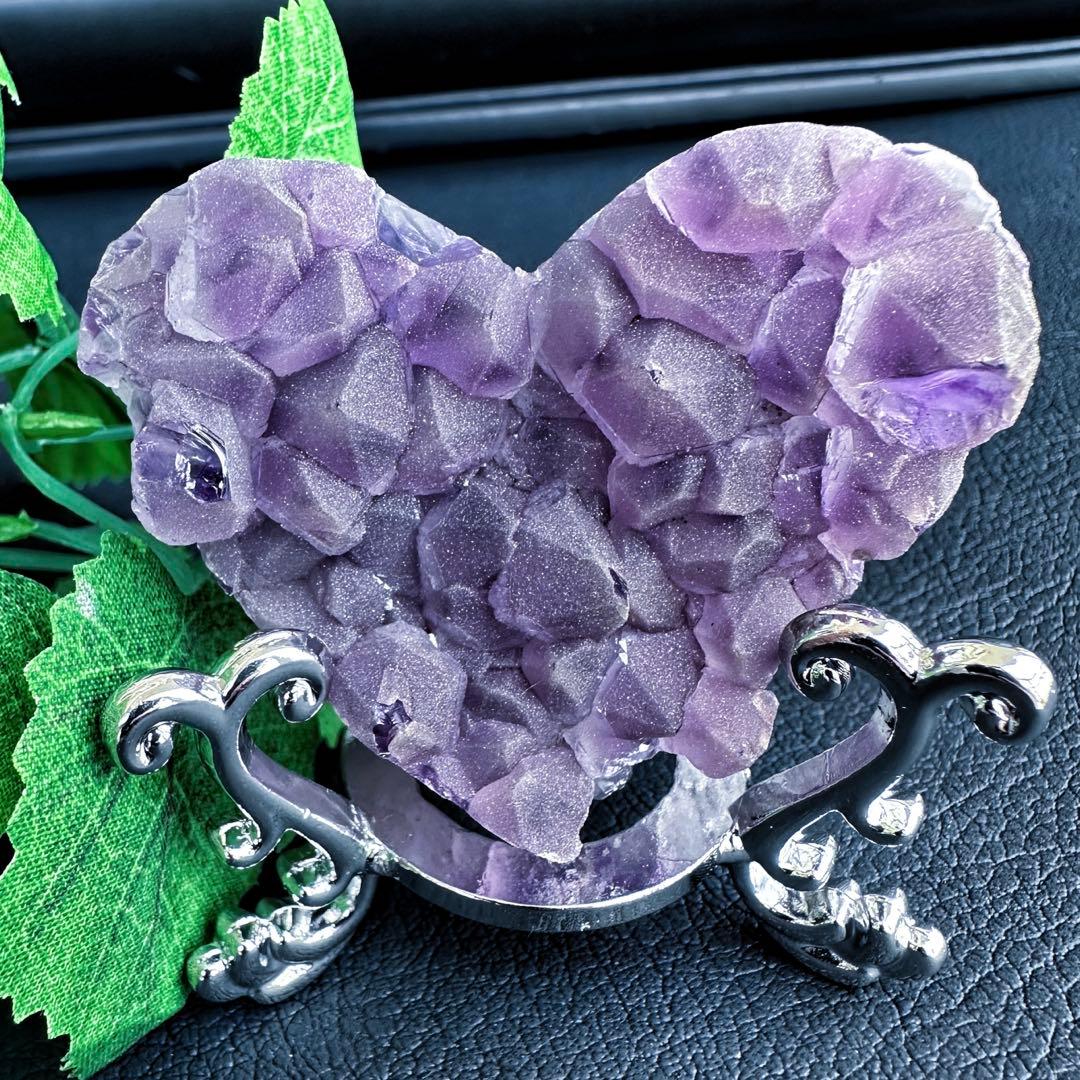 希少2回結晶❗️アメジストハート型❤︎クラスターパワーストーン原石水晶A1309