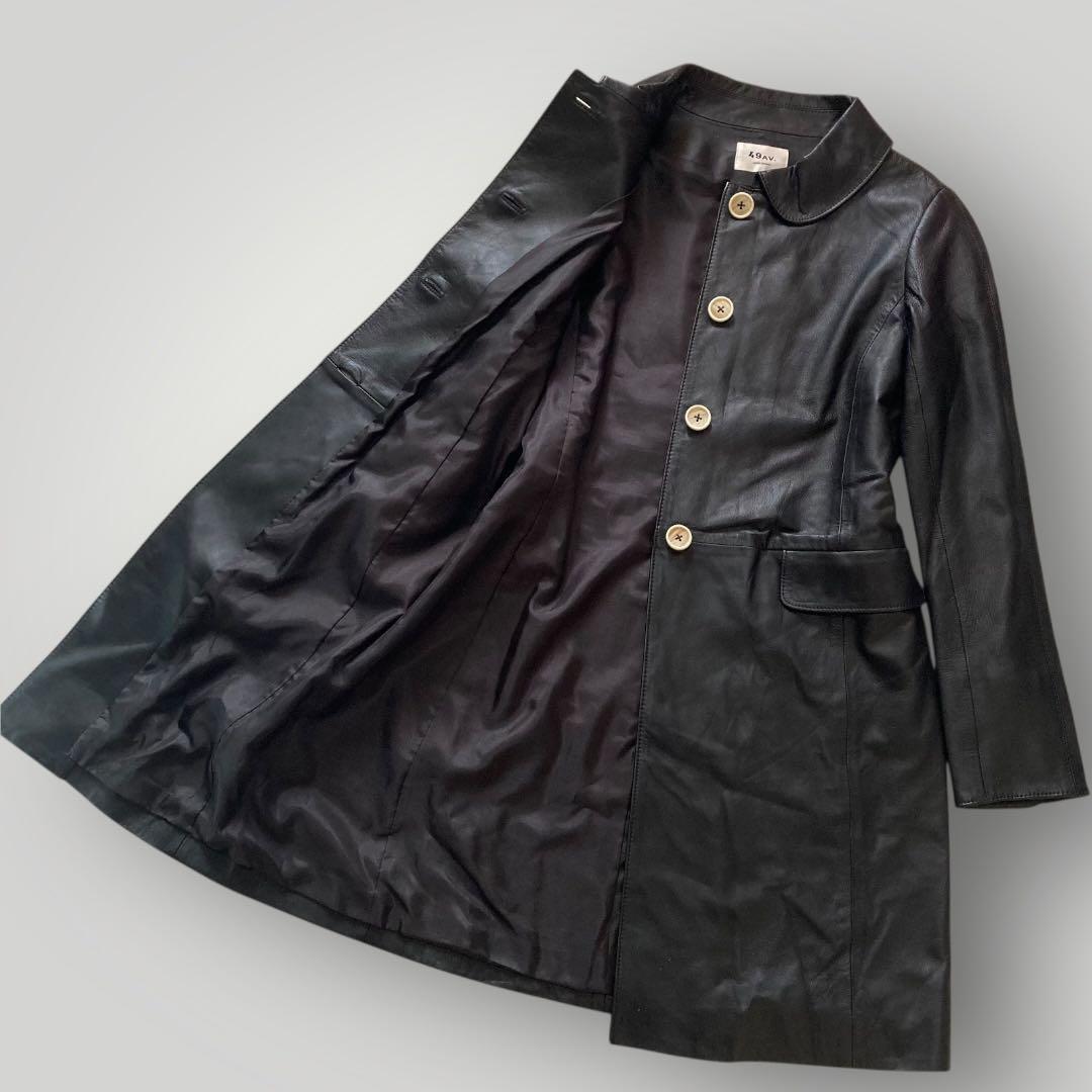 49AV. ジュンコシマダ　羊革 レザーコート ラウンドカラー　38　ブラック