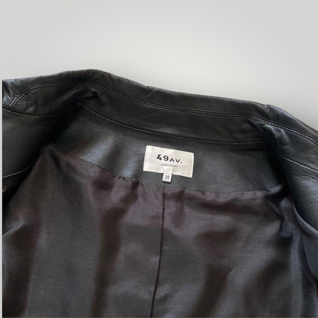 49AV. ジュンコシマダ　羊革 レザーコート ラウンドカラー　38　ブラック