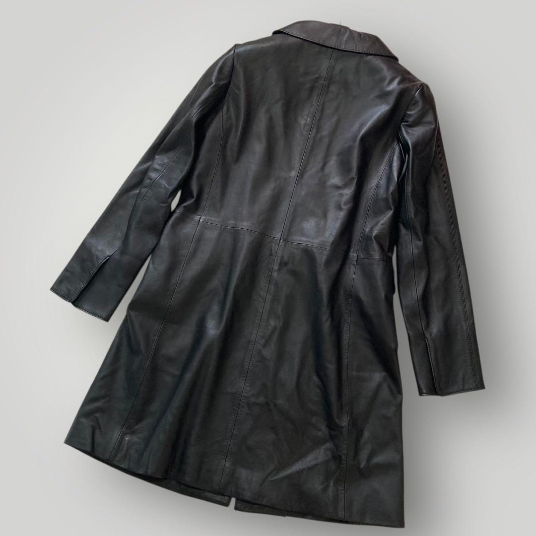 49AV. ジュンコシマダ　羊革 レザーコート ラウンドカラー　38　ブラック
