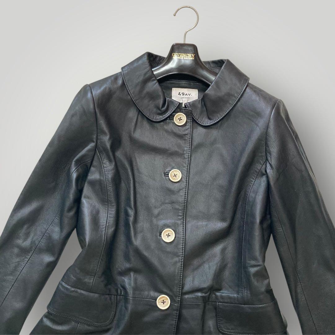 49AV. ジュンコシマダ　羊革 レザーコート ラウンドカラー　38　ブラック