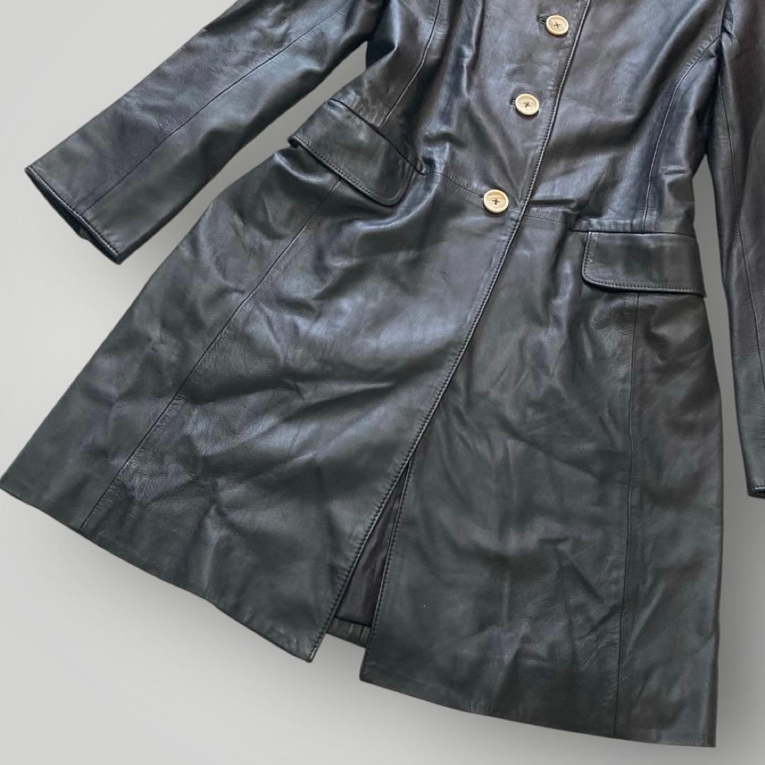 49AV. ジュンコシマダ　羊革 レザーコート ラウンドカラー　38　ブラック