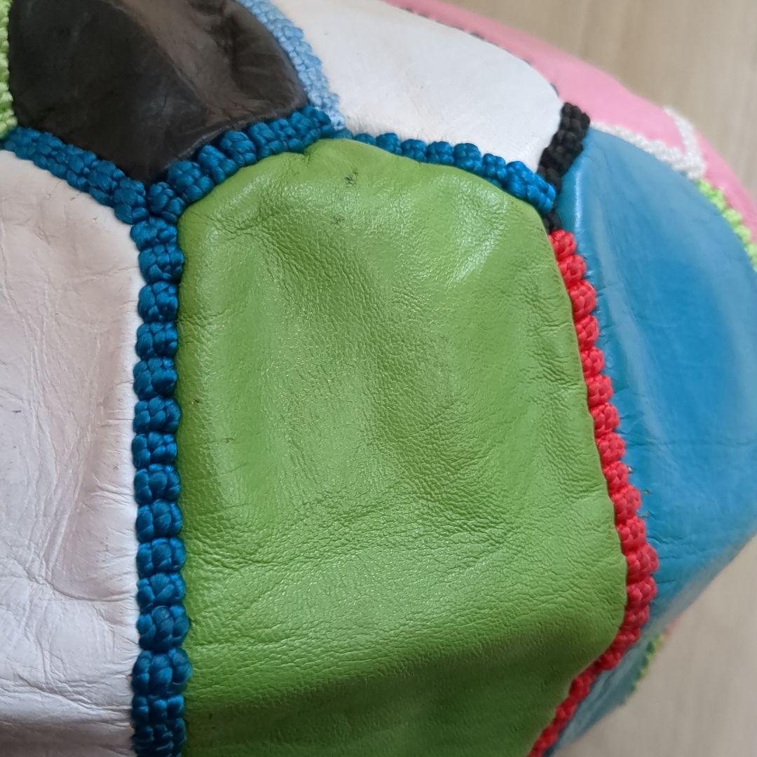【値下げしました】マルチカラーレザー円形スツール　プフ　モロッコ　クッション