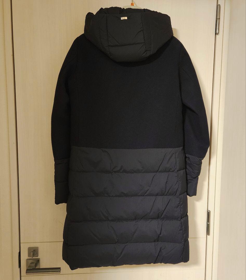 HERNO ヘルノ ウール×ナイロン 異素材切替ダウンコート ネイビー 42