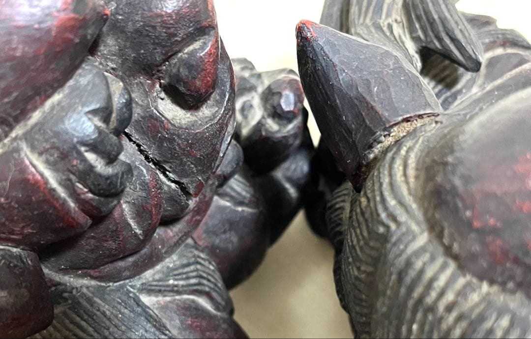 稀少珍品☆木彫置物 狛犬 獅子 シーサー 子付き・玉持ち 縁起物 魔除け