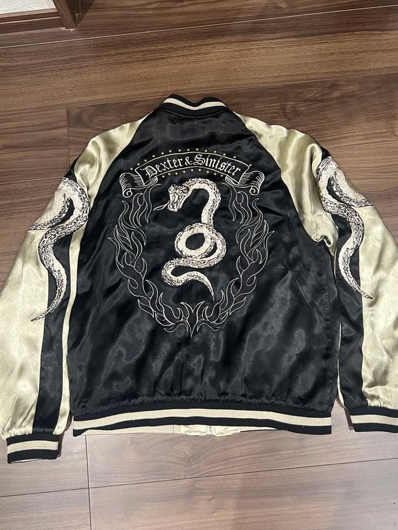 リバーシブルジャケット スカジャン　蛇＆薔薇 刺繍