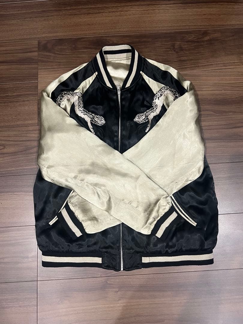 リバーシブルジャケット スカジャン　蛇＆薔薇 刺繍