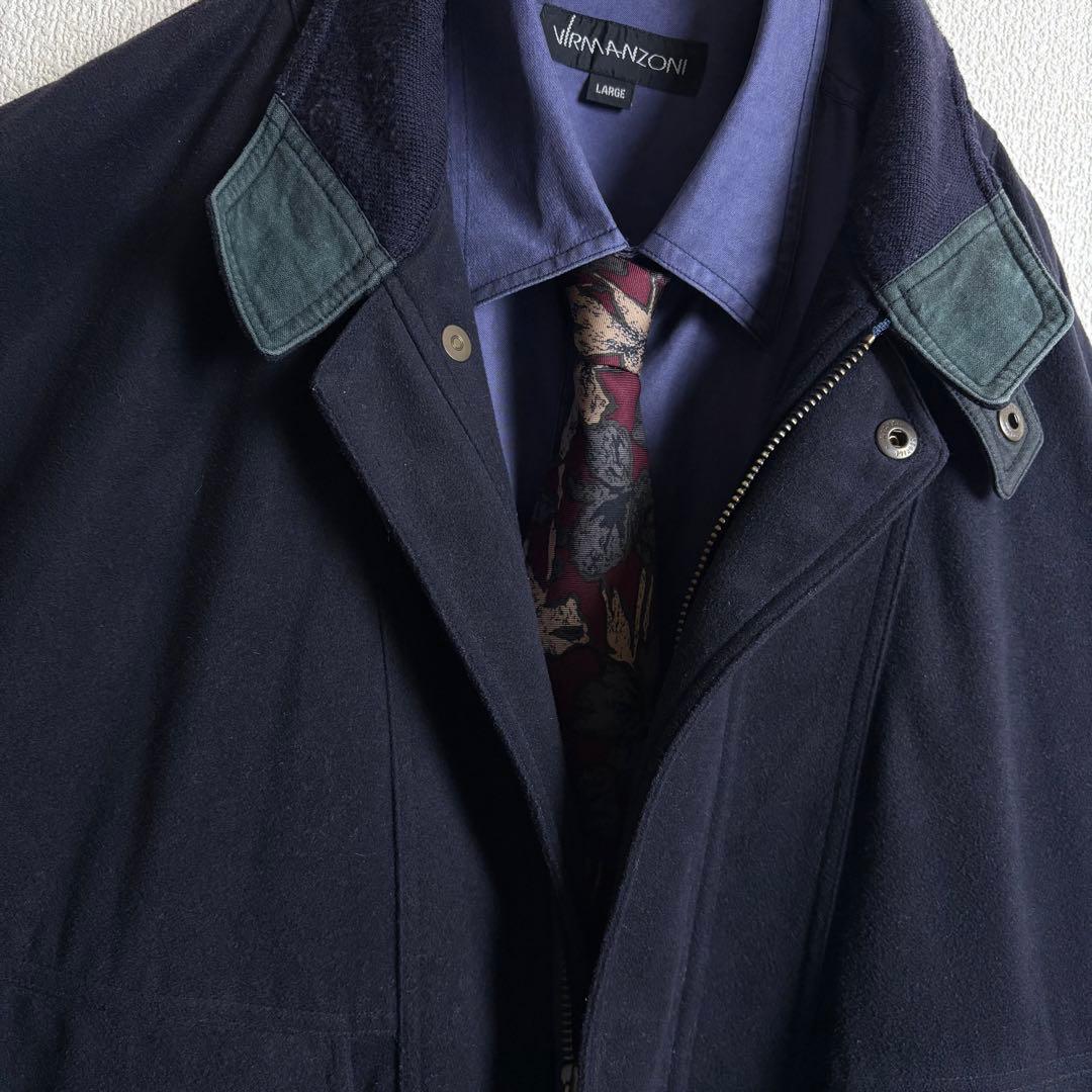 ネクタイシャツスイングトップ　スエード　シルク　ボタニカル　合成皮革切替古着