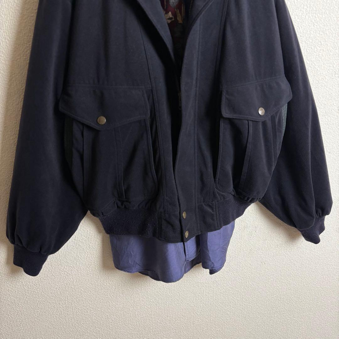 ネクタイシャツスイングトップ　スエード　シルク　ボタニカル　合成皮革切替古着