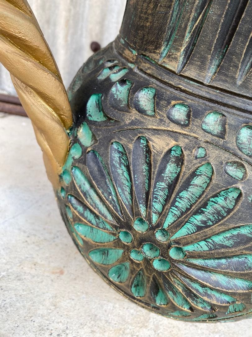 陶器製　花瓶　傘立て　壺　フラワーベース　置物　エメラルドグリーン　ゴールド