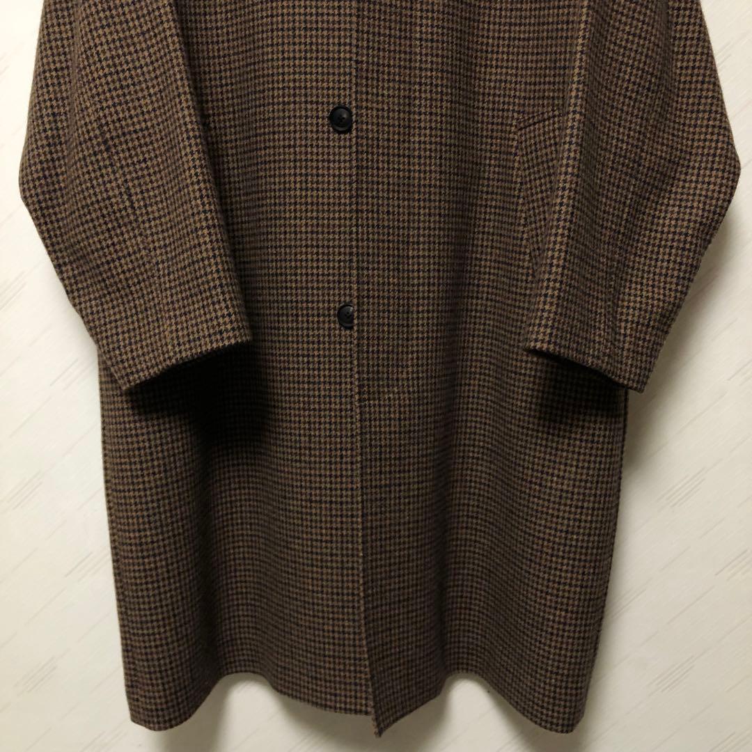 SHIPS ステンカラーコート ブラウン Lサイズ 千鳥柄 チェック 尾州ウール